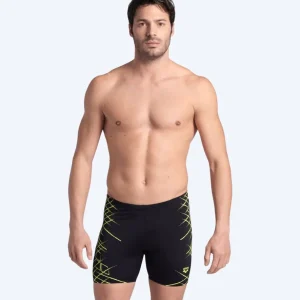 Arena långa badbyxor för herr - Straight Line - Svart/gul