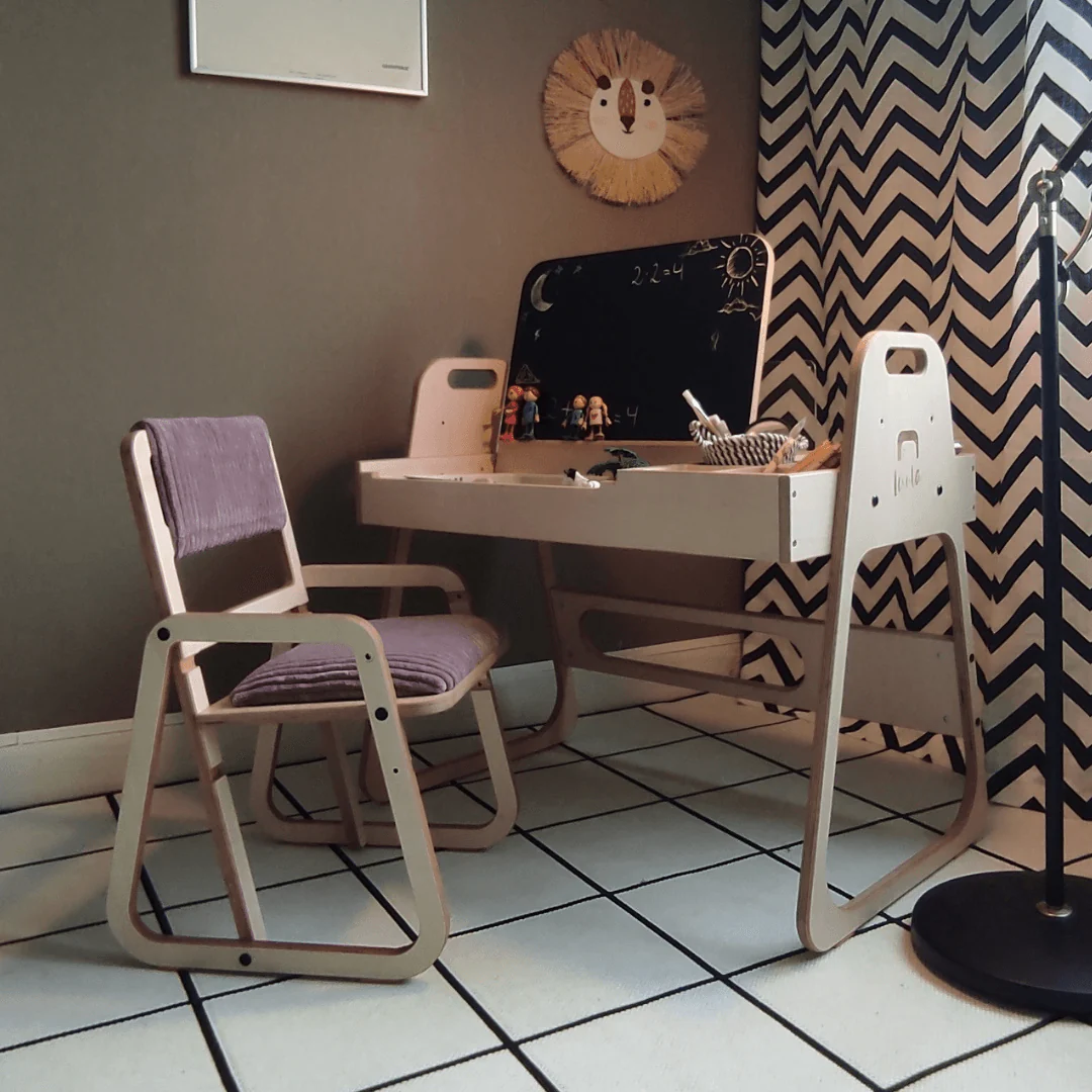Justerbar Montessori Stol & Skrivbord Set i Trä för Barn - Rosa - Julle - Bild 2
